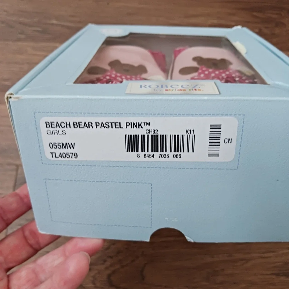 Robeez Stride Rite Beach Bear Pastel Pink Leather Soft Soles Shoes 3-4 Years